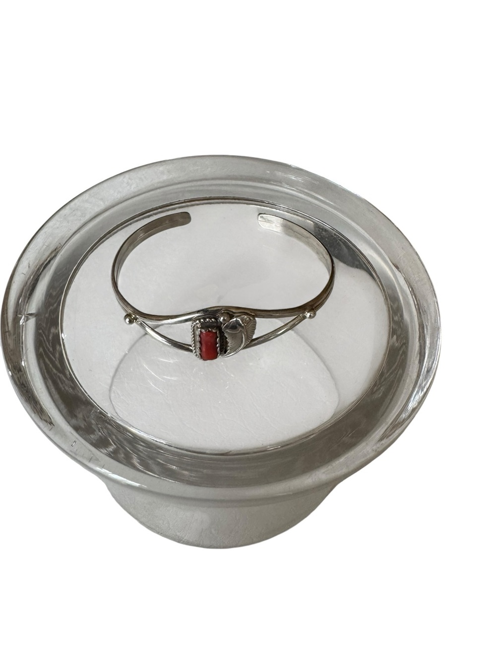 Sterling Silver Cuff Bracelet with Red Coral Accent - Picture 2 of 5